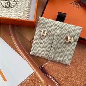 BNIB Hermes mini pop h earrings rose gold hardware